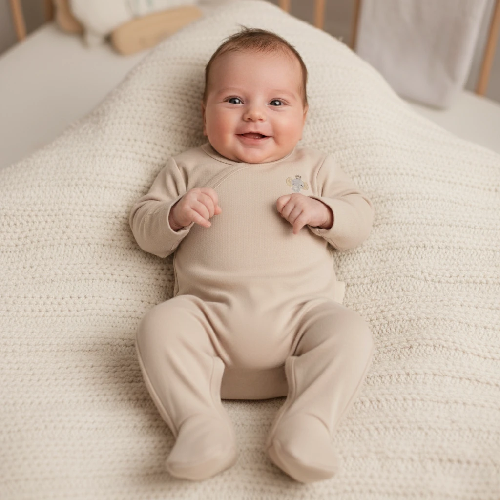 Organik Pamuklu Kendinden Eldivenli ve Patikli Bebek Tulumu - Bej Toffee