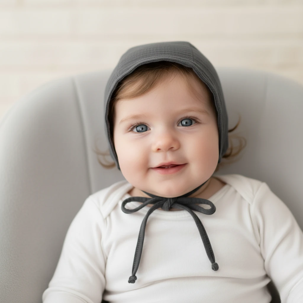 Softnbej Müslin Bonnet Şapka - Antrasit Gri