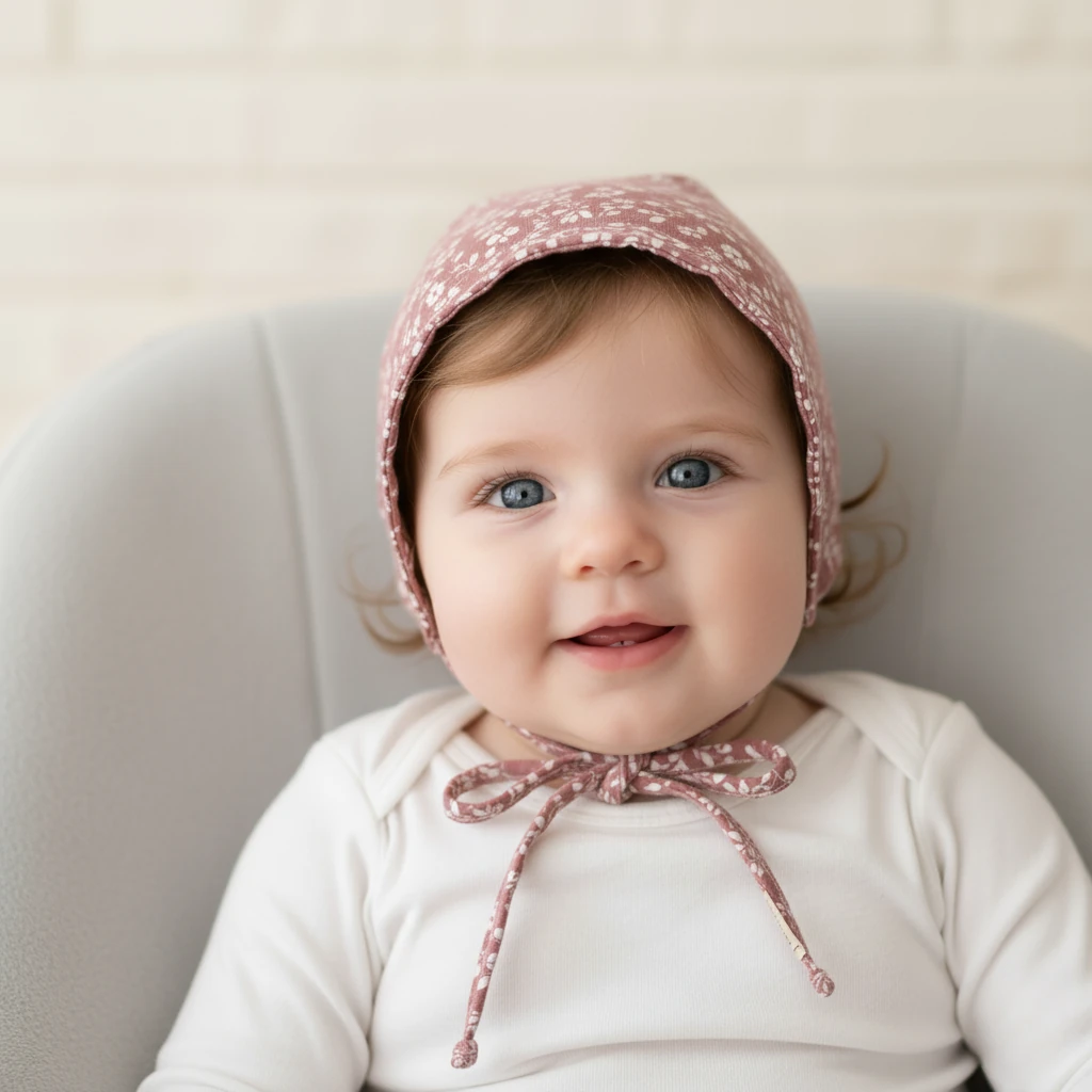 Softnbej Müslin Bonnet Şapka - Pembe Çiçekli 