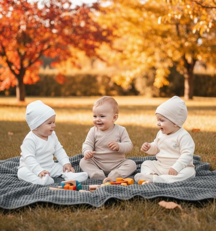 Organik Pamuklu Kendinden Eldivenli ve Patikli Bebek Tulum Set - Beyaz-Ekru-Bej