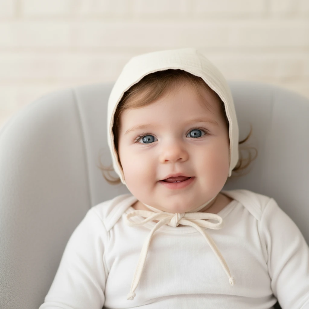 Softnbej Müslin Bonnet Şapka - Ekru