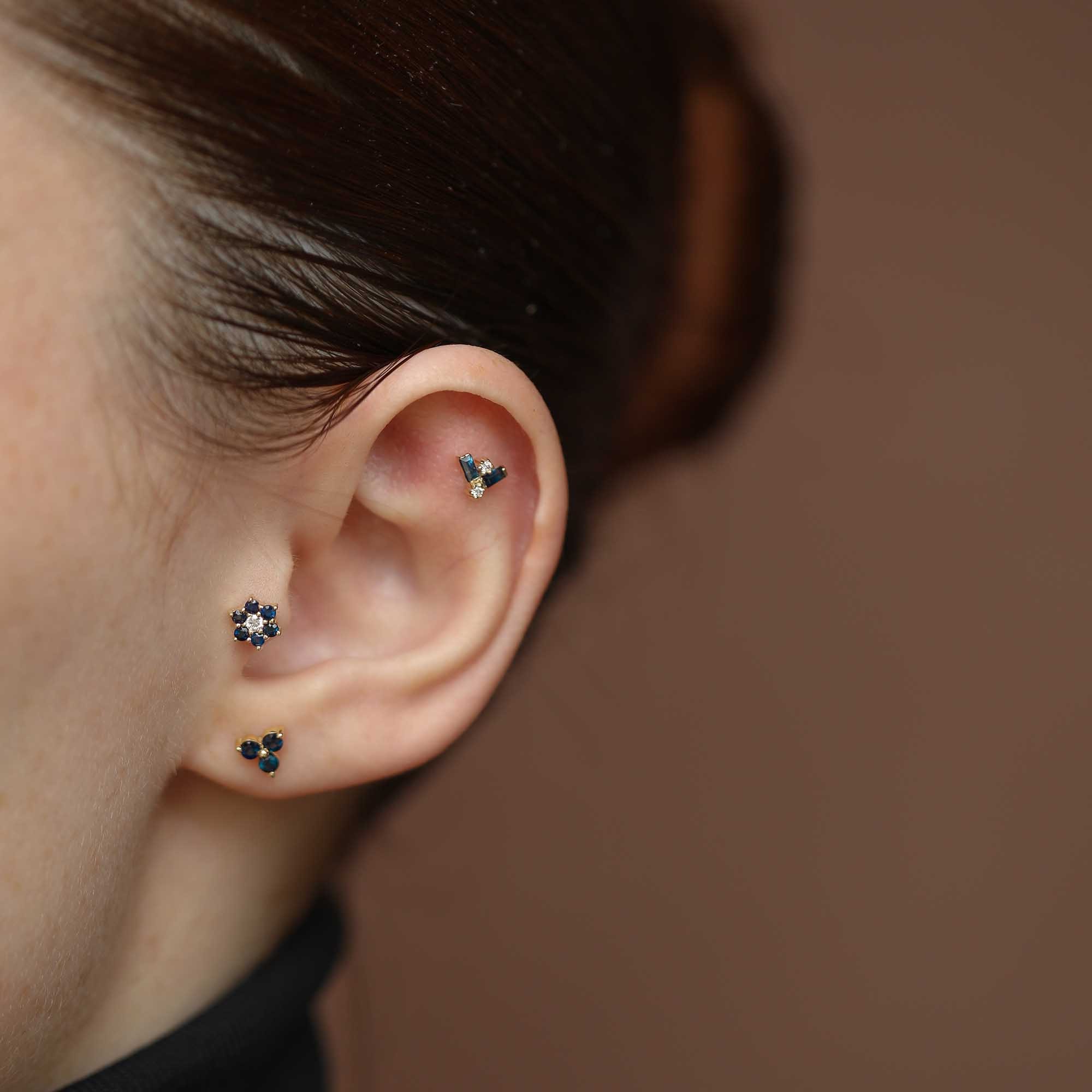 Çiçek Pırlanta Piercing / Safir