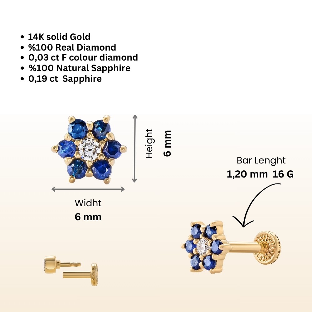 Çiçek Pırlanta Piercing / Safir