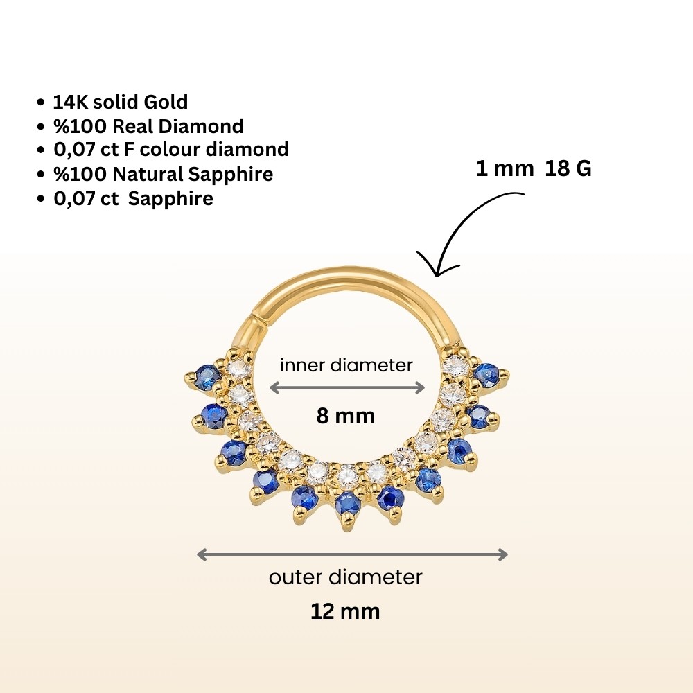 Ottoman Pırlanta Safir Halka Piercing