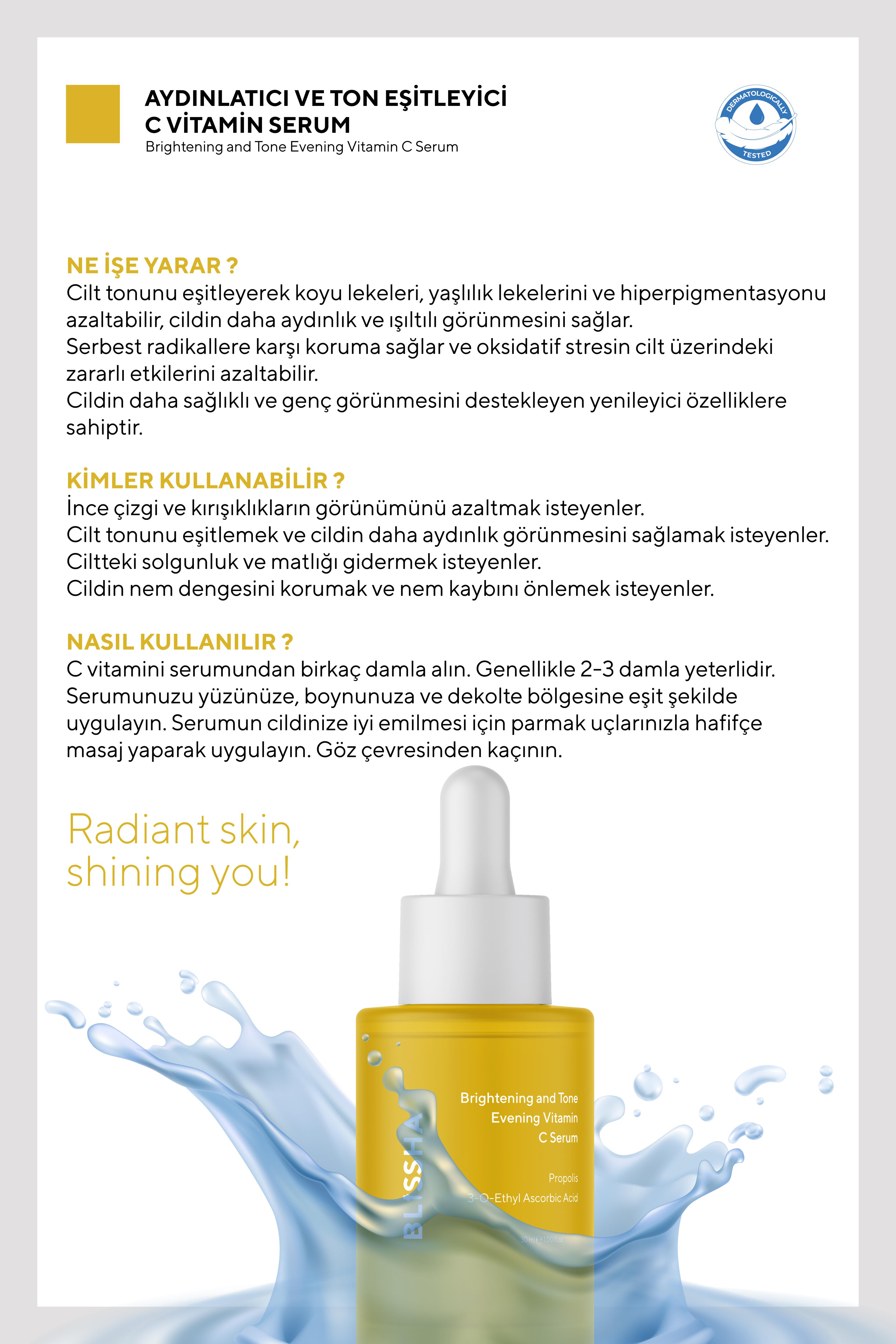 Aydınlatıcı ve Ton Eşitleyici C Vitamin Serum 30 ML