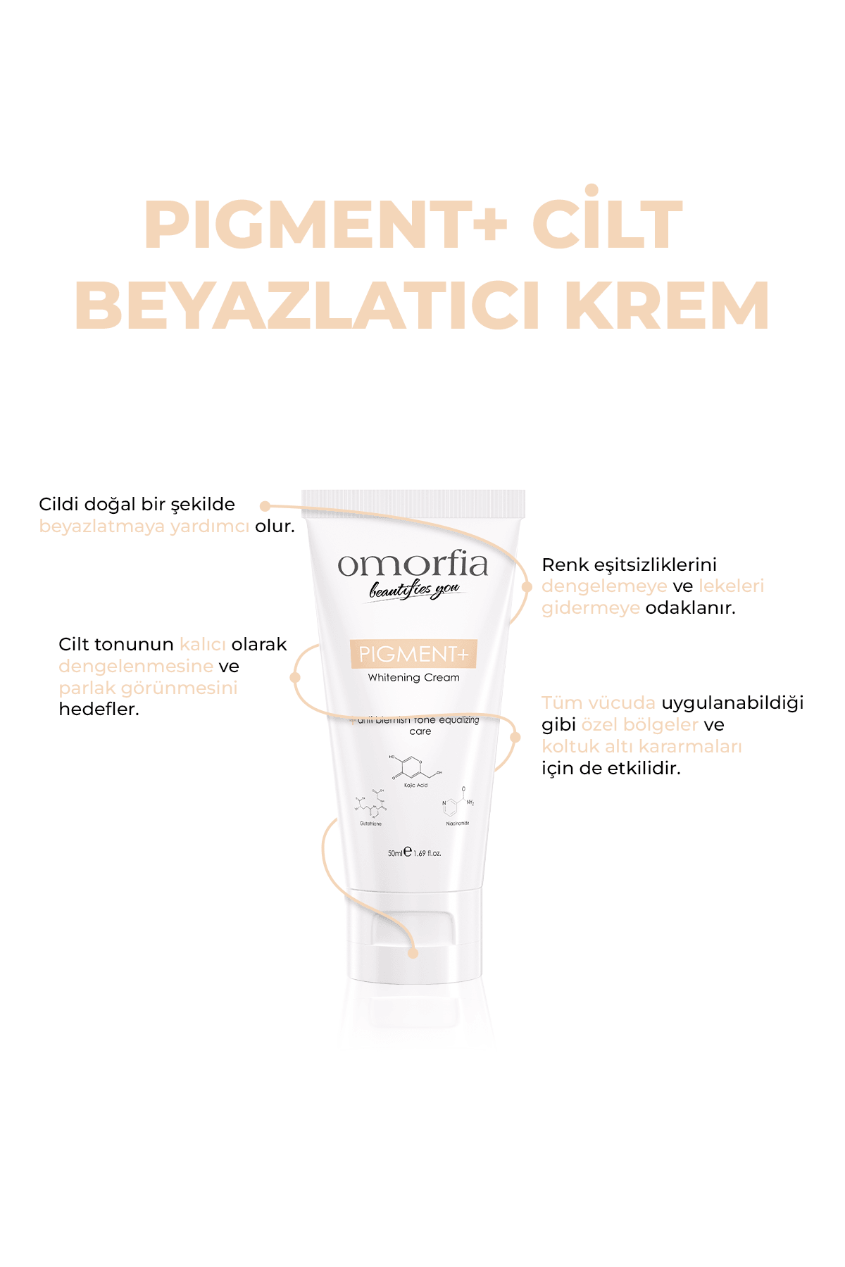 Cilt Beyazlatıcı, Leke Karşıtı Aydınlatıcı Glutatyon İçerikli Bakım Kremi 50 ml