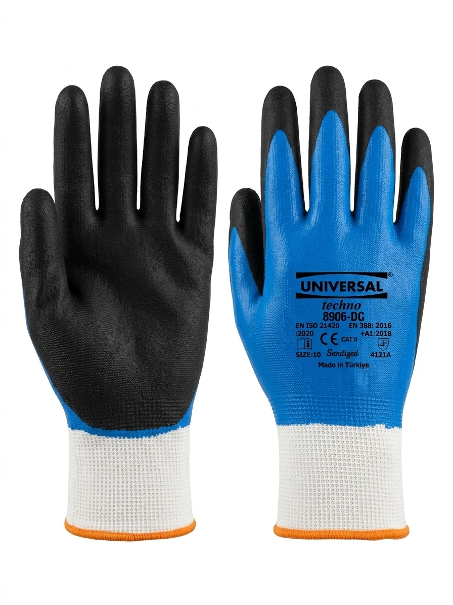 8906-DC Universal Çift Kaplı Mavi Eldiven | Cansular