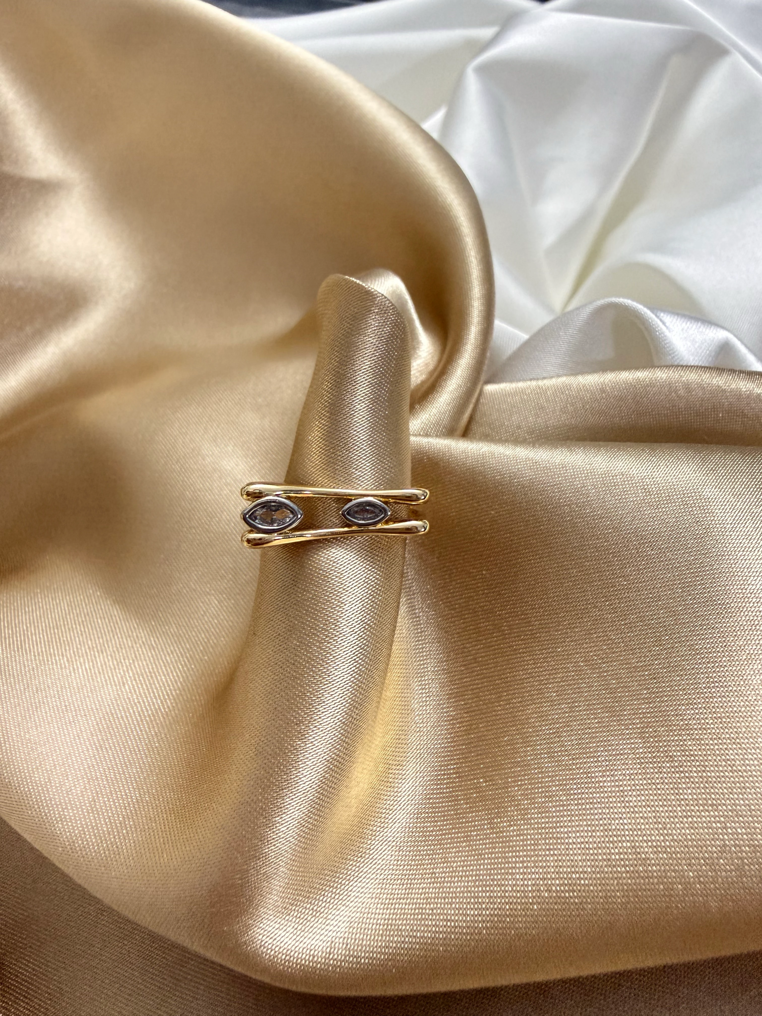 Ayarlanabilir Model Çelik Çift Taşlı Yüzük