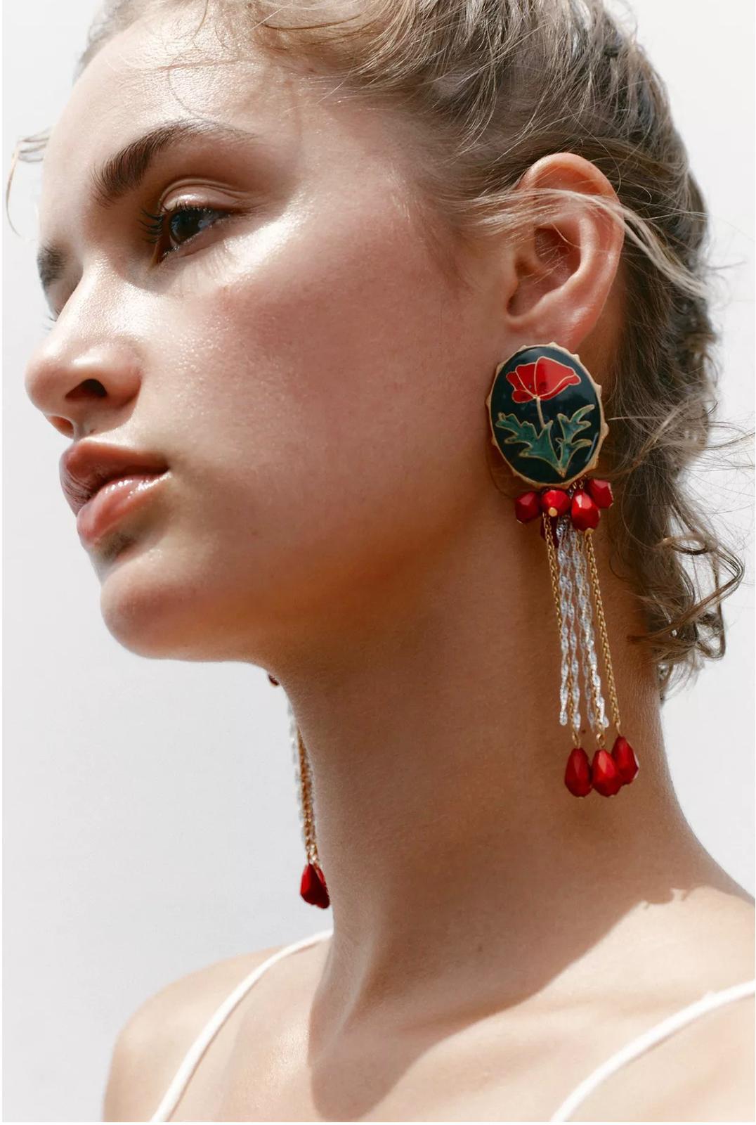 Zr Model Gelincik Rüyası Sallantılı Kırmızı Küpe