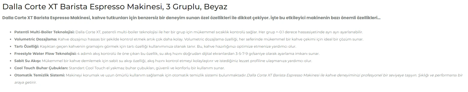 Dalla Corte XT Barista Espresso Kahve Makinesi, 3 Gruplu Beyaz, DCPROXT-3-TW