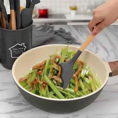 Epinox Silikon Servis Spatulası Ahşap Sap 31,5 cm (ASP-12)