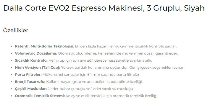Dalla Corte EVO 2 Espresso Kahve Makinesi, 3 Gruplu Siyah, EVO2-H-3-N