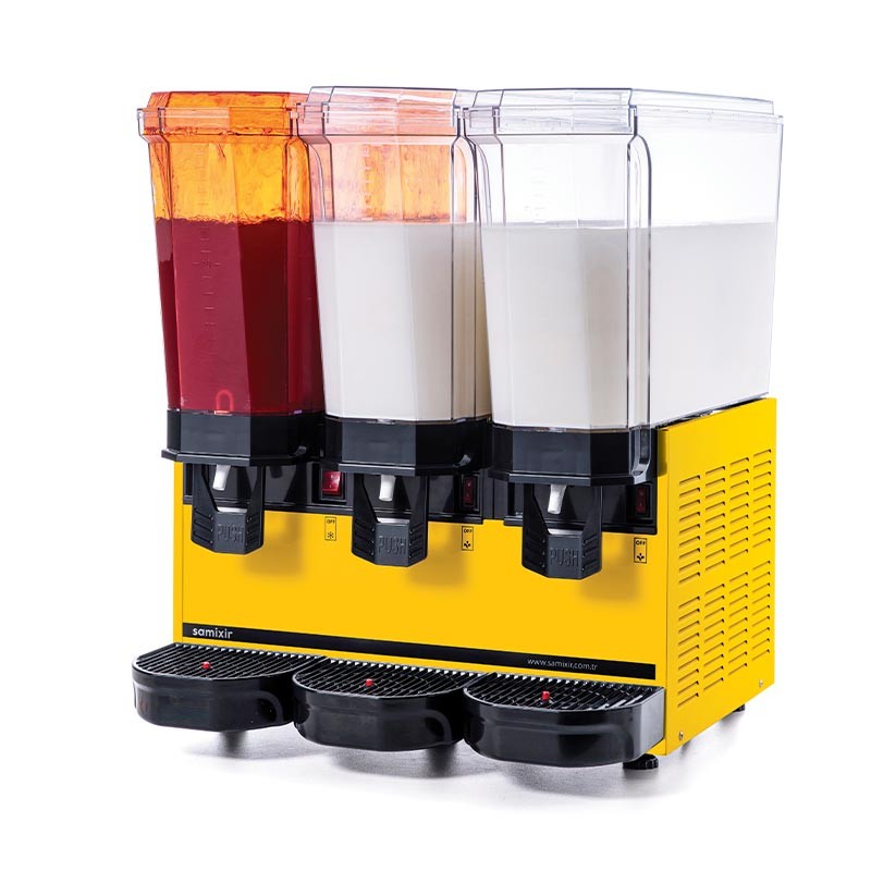 Samixir 60.SMMY, 60SSMMB, 60SMMI Triple Klasik Fıskiyeli Karıştırıcılı ve Karıştırıcılı Soğuk İçecek Dispenseri, 20+20+20 L, Sarı