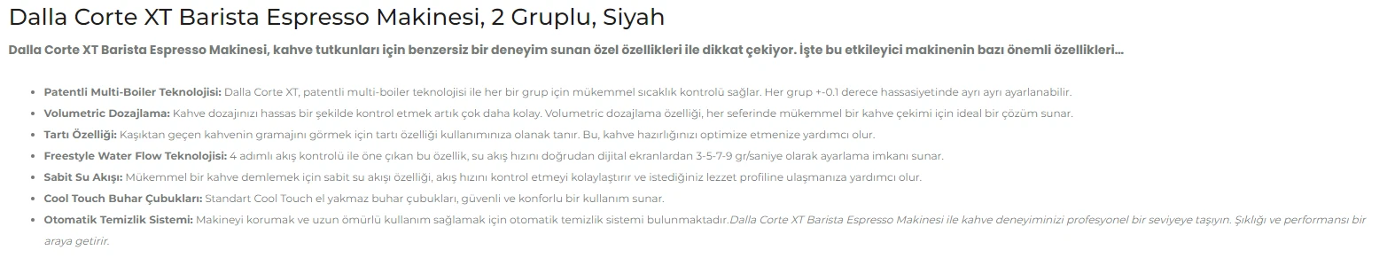 Dalla Corte XT Barista Espresso Kahve Makinesi, 2 Gruplu Siyah,  DCPROXT-2-TD