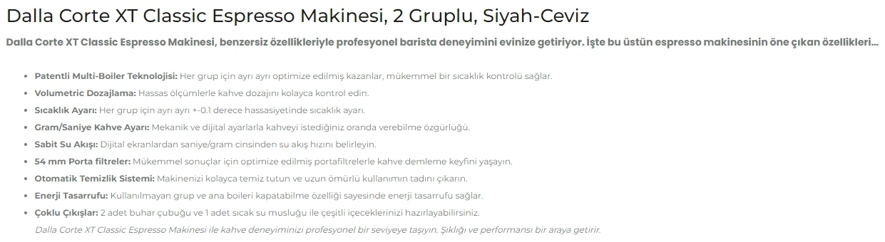 Dalla Corte XT Classic Espresso Kahve Makinesi, 2 Gruplu Siyah-Ceviz, DCPROXT6T-2-DN