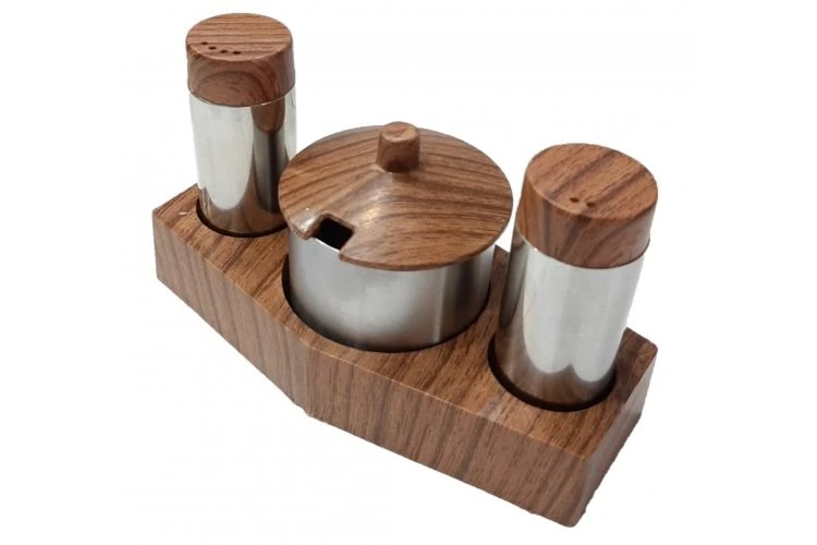 3 Lü Baharatlık Tuzluk Takımı Ahşap Görünümlü
