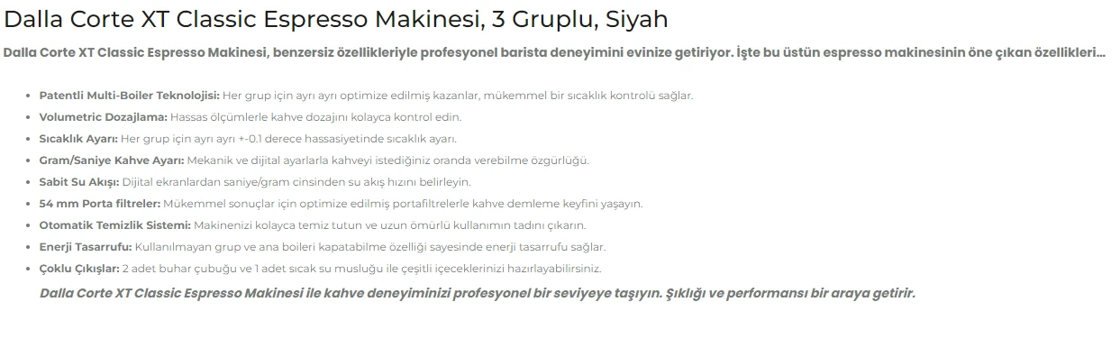Dalla Corte XT Classic Espresso Kahve Makinesi, 3 Gruplu Siyah, DCPROXT-3-TD
