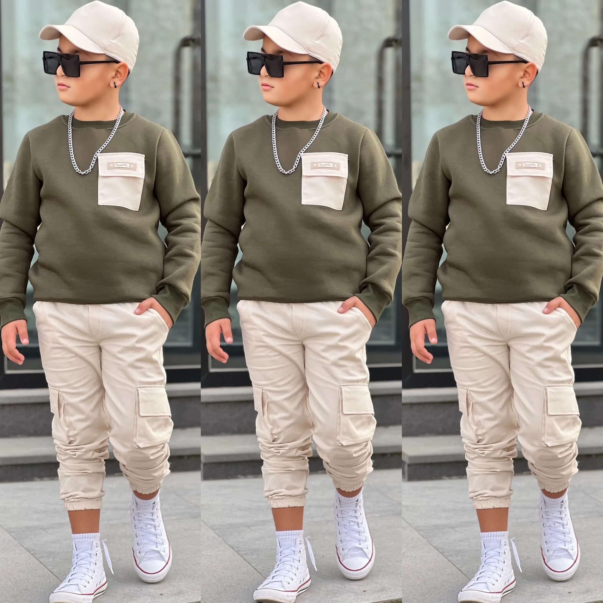 4-14 YAŞ ERKEK ÇOCUK SAPKALI TAKIM - sütlü kahve