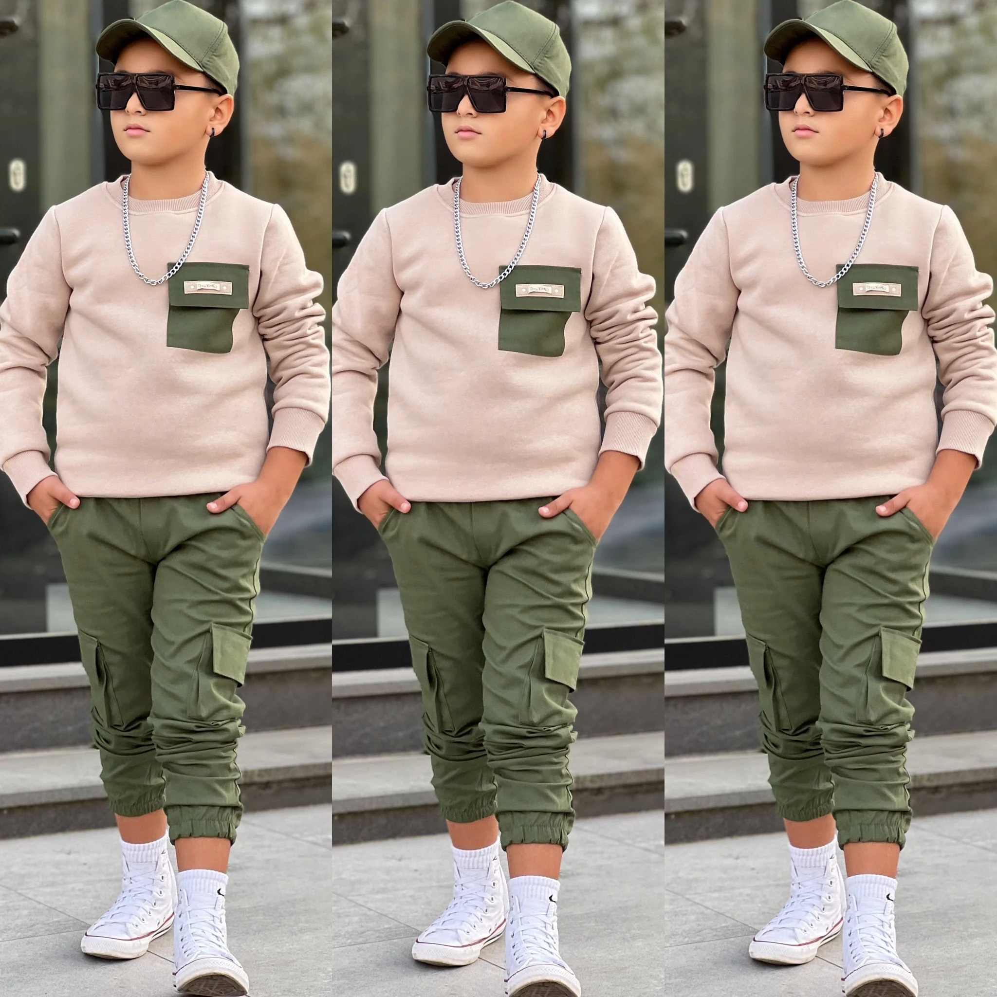 4-14 YAŞ ERKEK ÇOCUK SAPKALI TAKIM - yesil