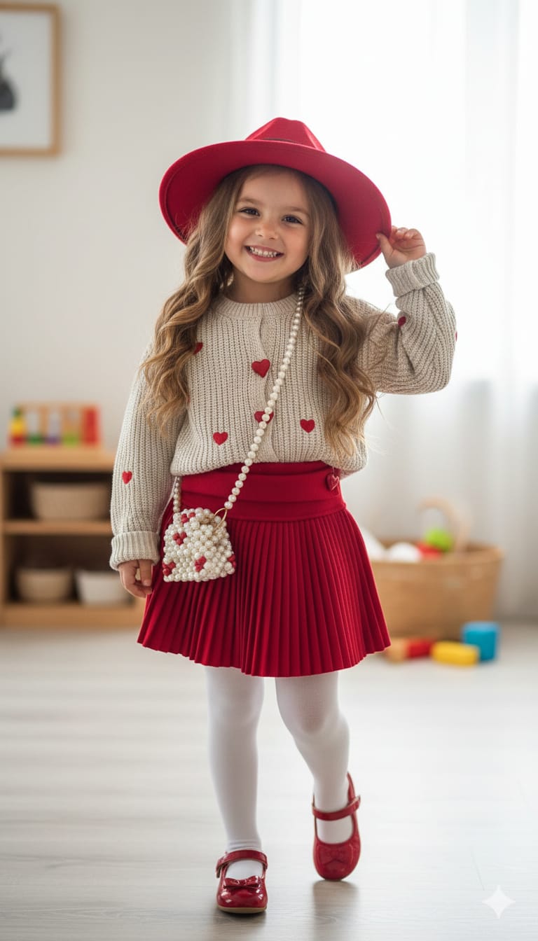 4-13 yaş KIZ ÇOCUK KALP AKSESUARLI KOMBIN