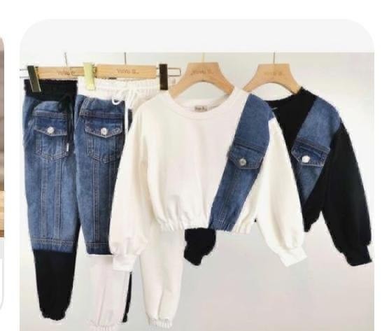 9-16 Yaş Kız Çocuk Denim Detaylı Alt Üst Eşofman Takımı