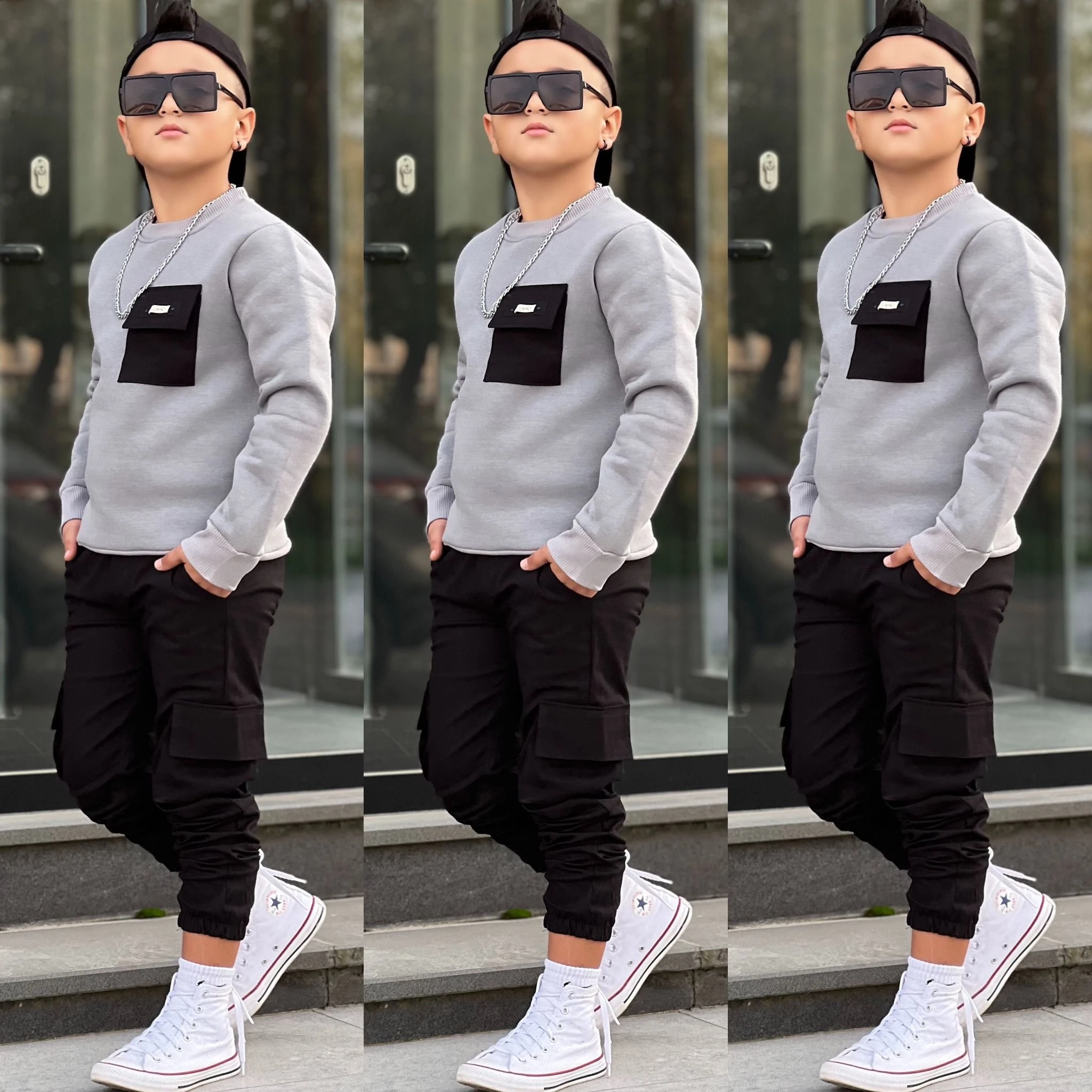 4-14 YAŞ ERKEK ÇOCUK SAPKALI TAKIM - siyah