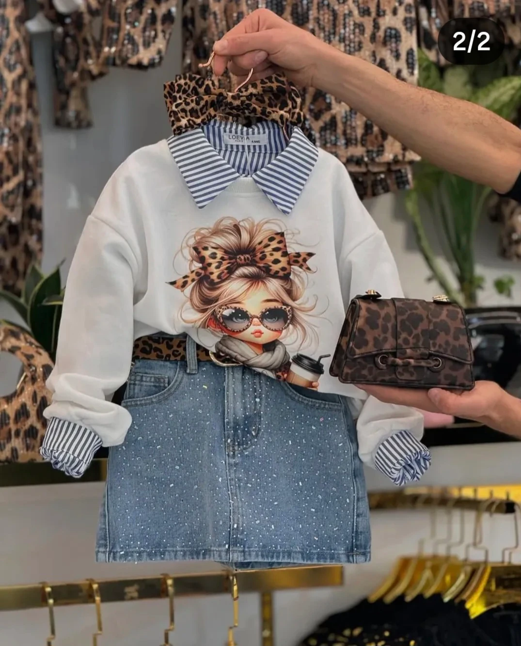 5-13 yaş KIZ ÇOCUK KOT ETEKLI KOMBIN - krem