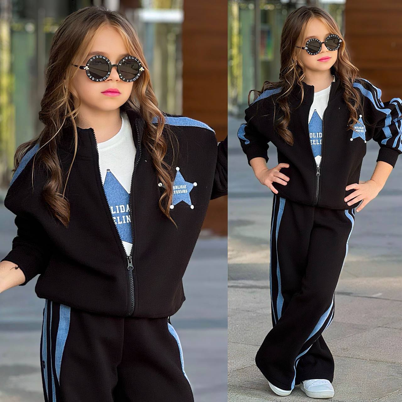 5-14 yaş KIZ ÇOCUK 3LÜ EŞOFMAN TAKIMI - siyah