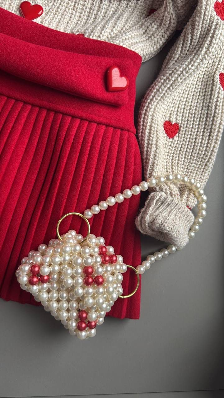 4-13 yaş KIZ ÇOCUK KALP AKSESUARLI KOMBIN