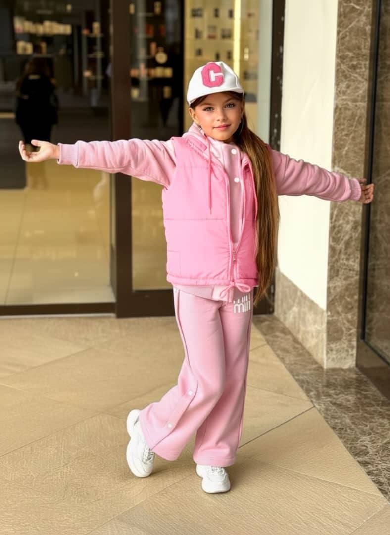 5-12 YAŞ KIZ ÇOCUK YELEKLI KOMBİN - pembe