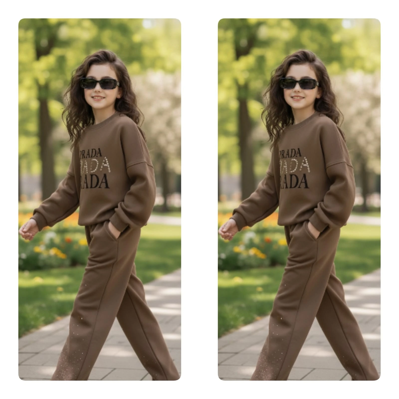 9-16 yaş kız çocuk taş detaylı ispanyol paça eşofman takımı 