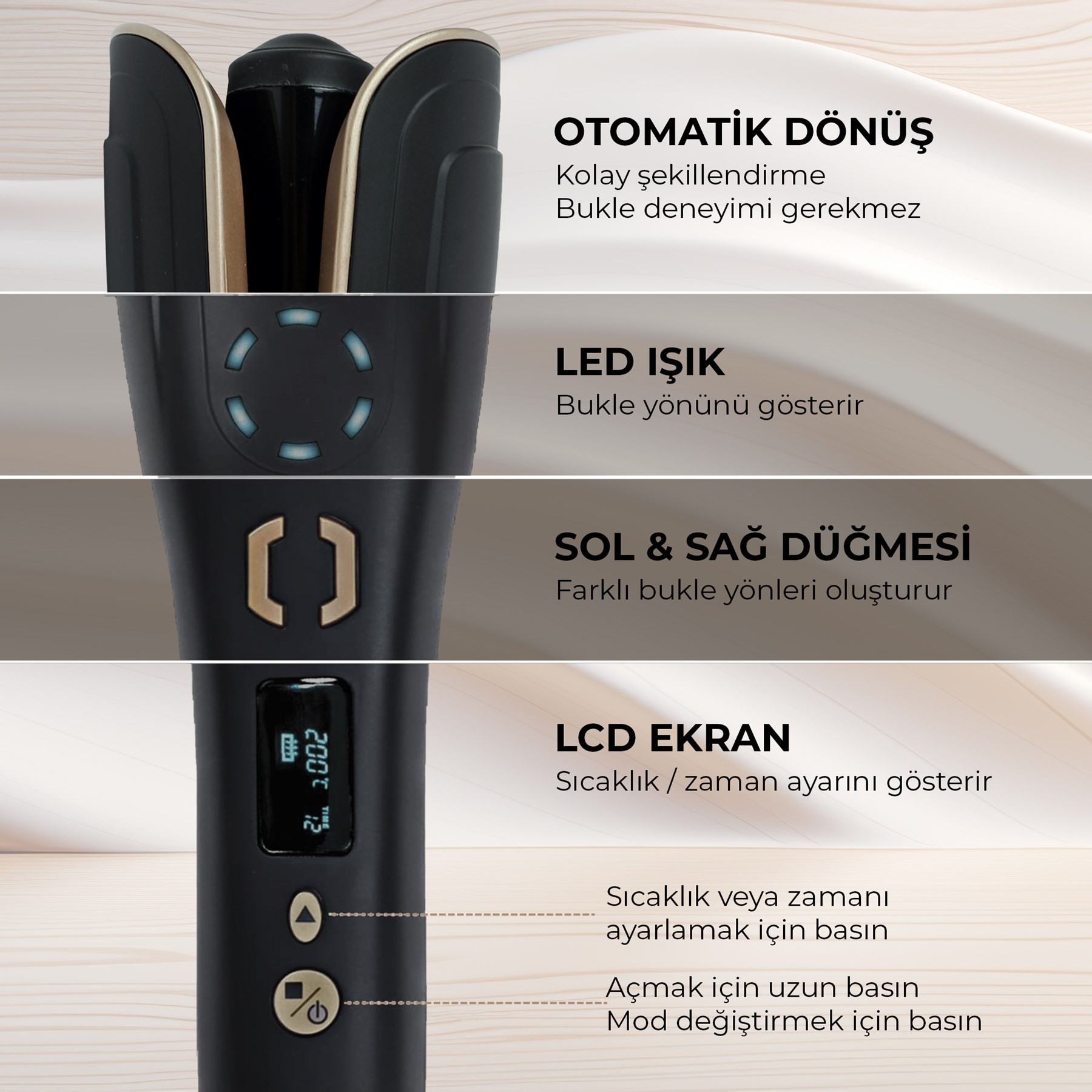 Fabcio AirWave Otomatik Dijital Ekranlı Bukle Maşası 