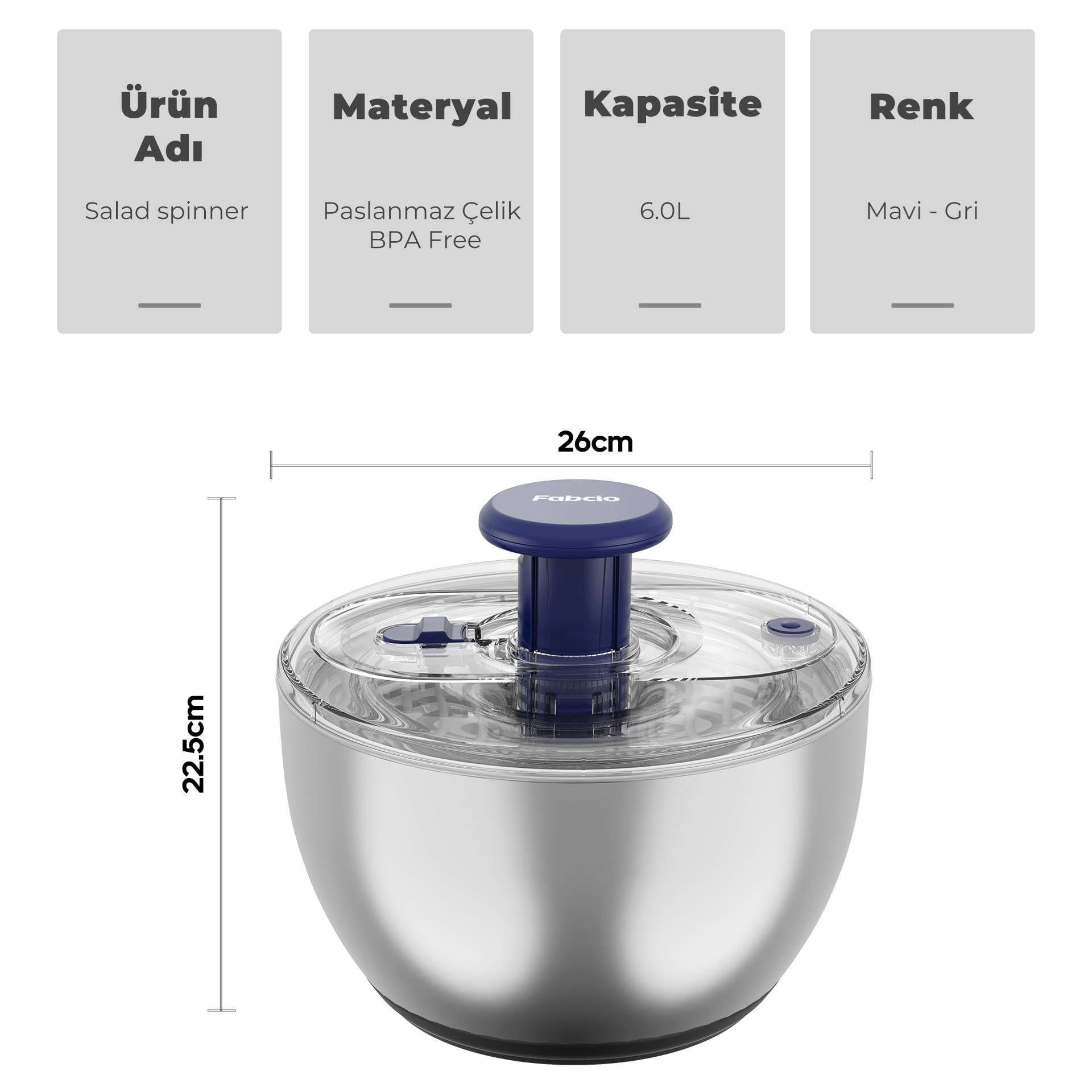 Fabcio MagicMom Salata Kurutucu Set (Çelik)