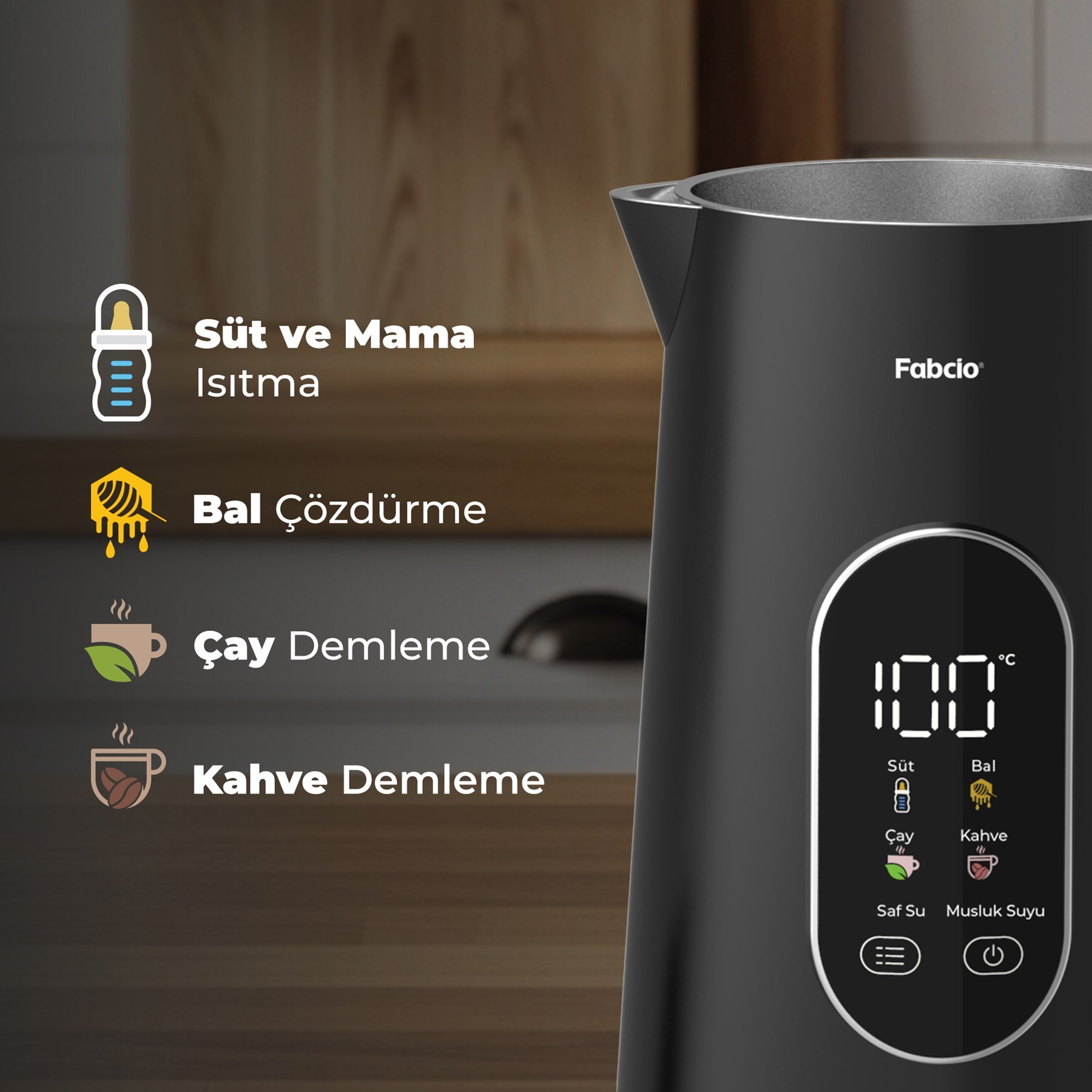 Fabcio Aroma Smart Sıcaklık Kontrollü 1500W Dokunmatik Çelik Çay Makinesi