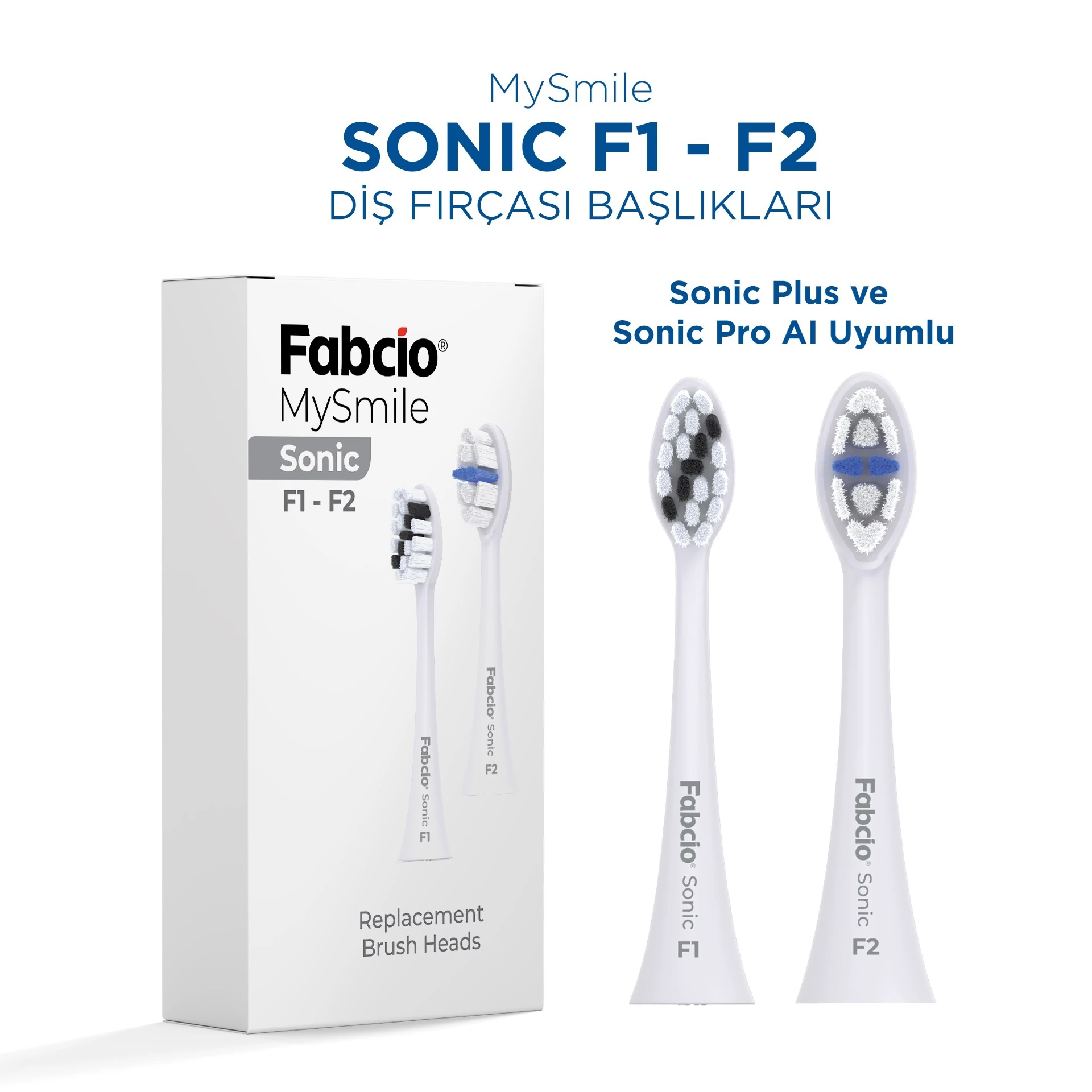 Fabcio MySmile Sonic Plus/Pro AI Şarjlı Diş Fırçası Başlıkları (F1-F2)