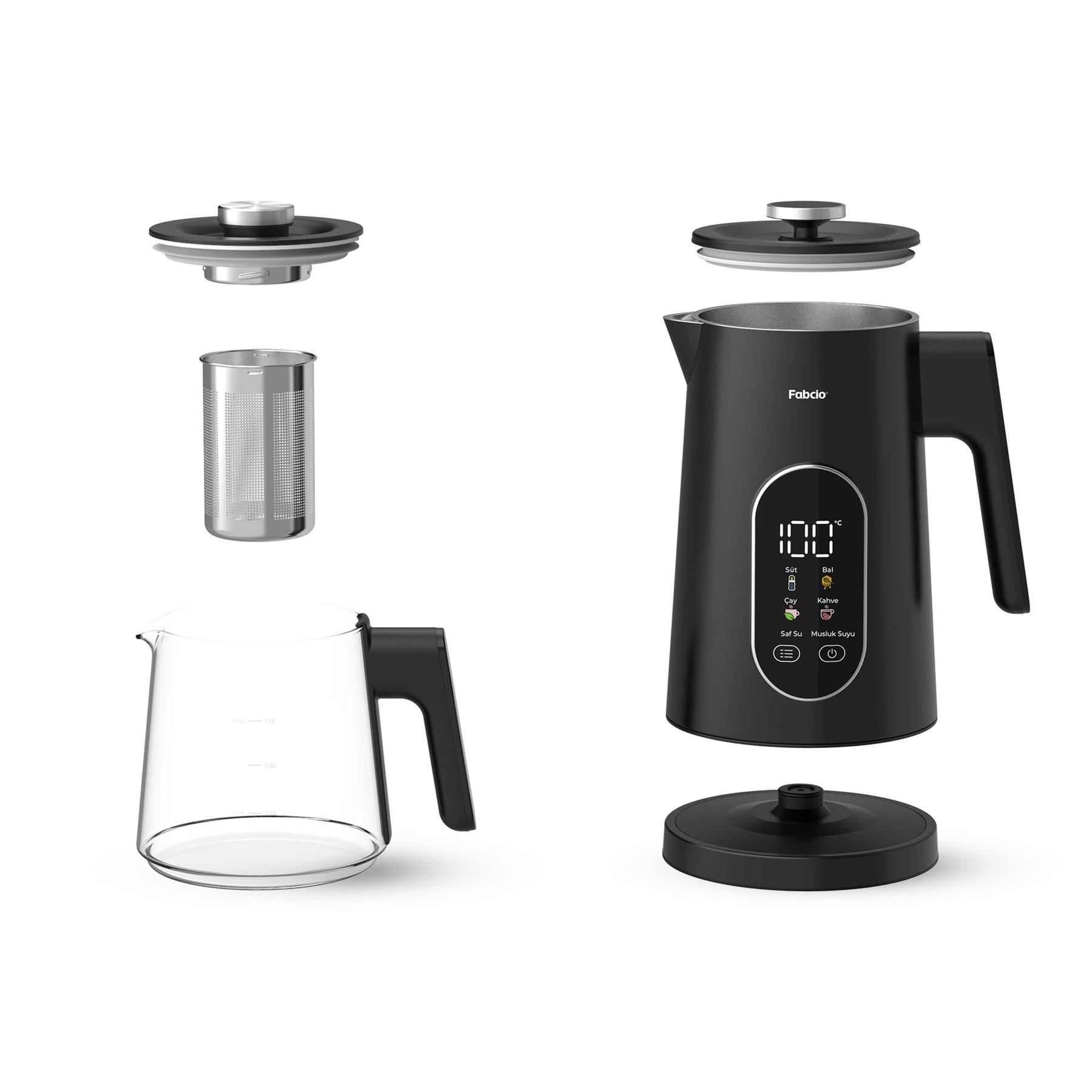 Fabcio Aroma Smart Sıcaklık Kontrollü 1500W Dokunmatik Çelik Çay Makinesi