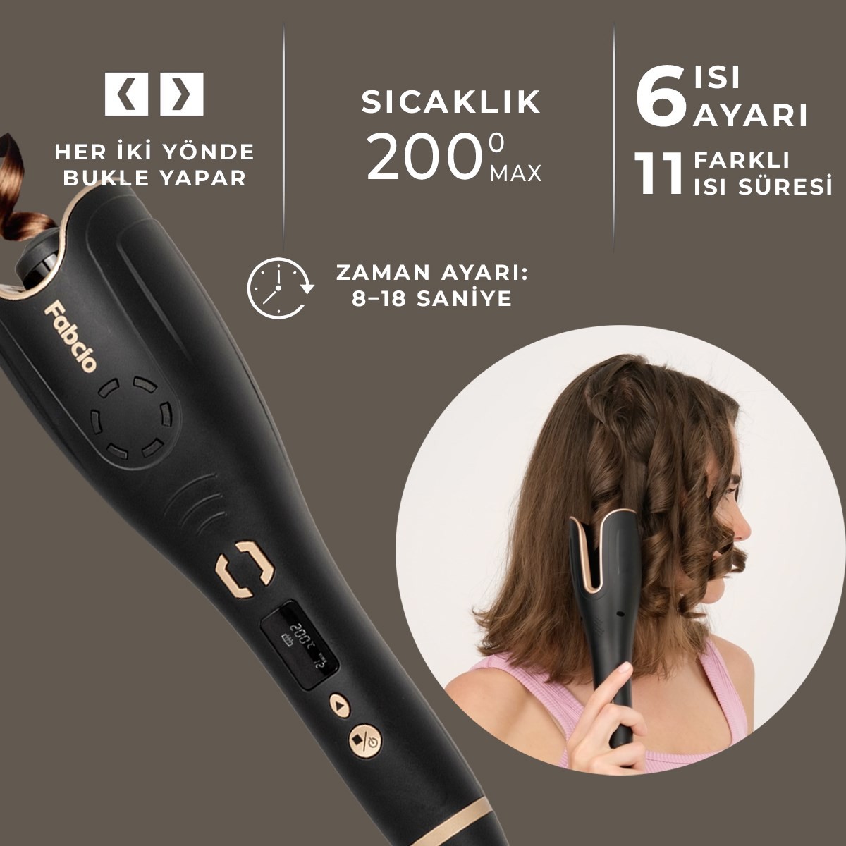 Fabcio AirWave Otomatik Dijital Ekranlı Bukle Maşası 