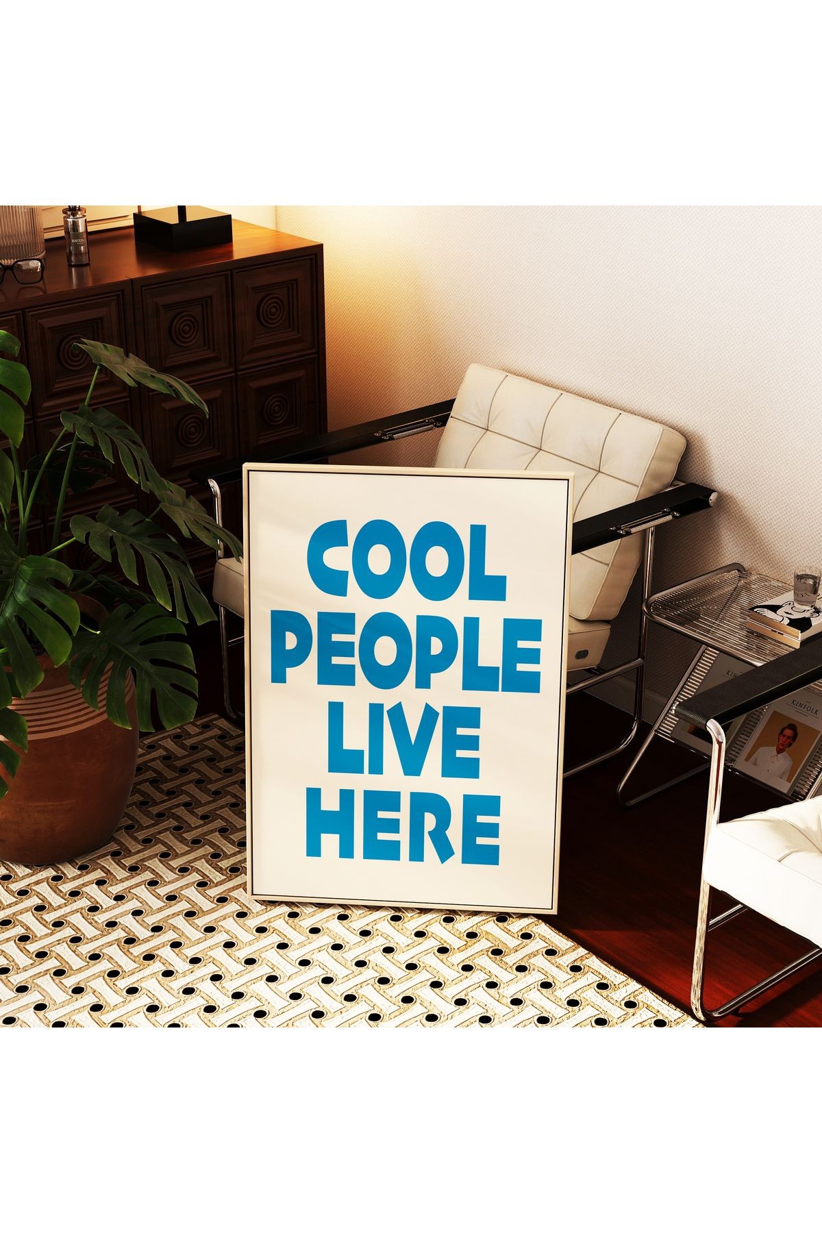 COOL PEOPLE LIVE HERE Poster – Modern Tipografi Duvar Yazısı - Çerçevesiz Poster