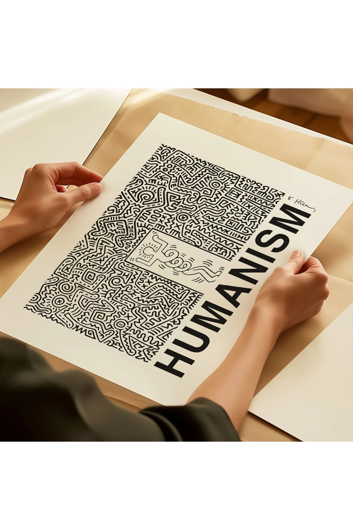 Keith Haring Poster - Hümanizm - Duvar Dekorasyonu - Tablo Ölçülerinde Çerçevesiz Yatay Poster
