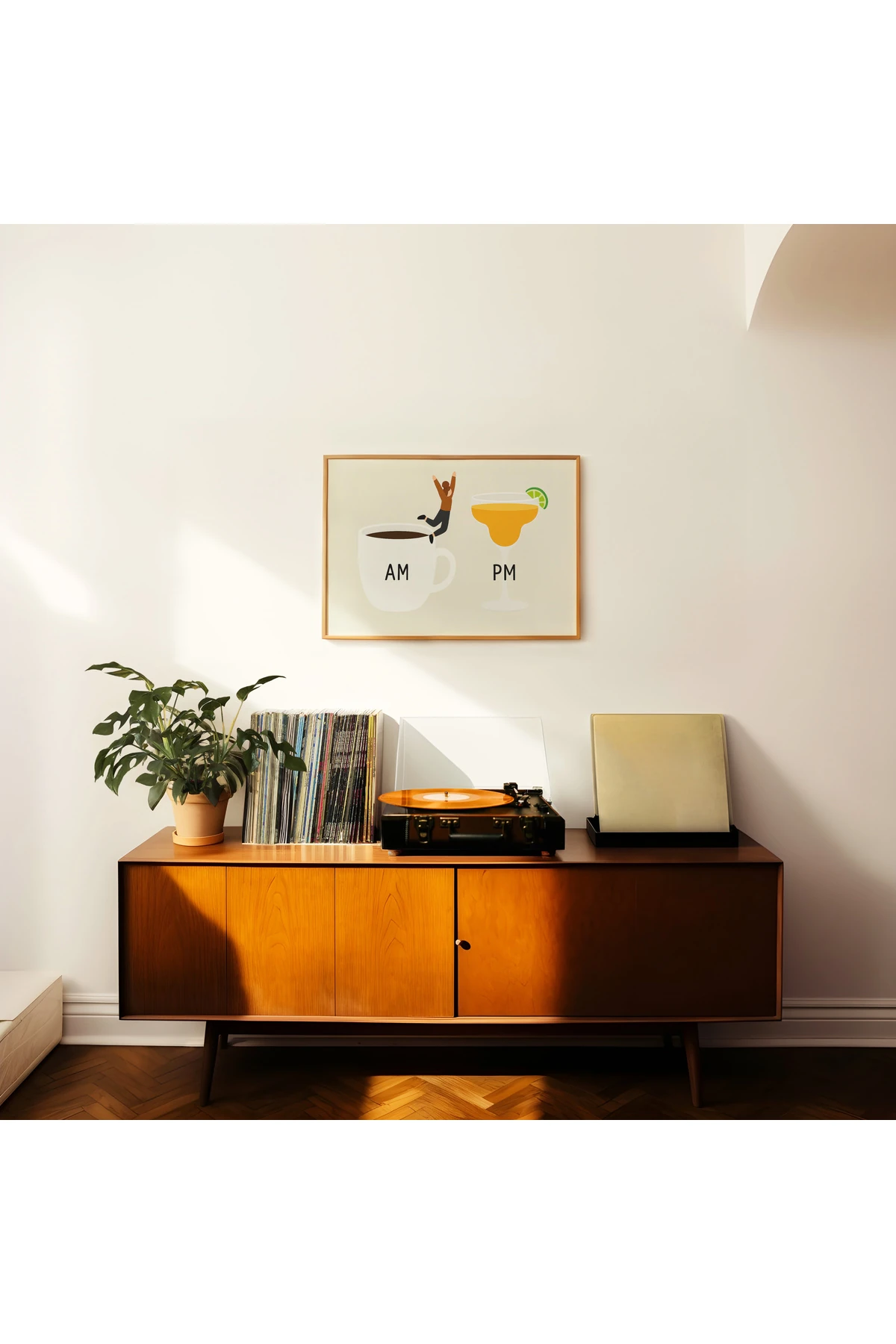 AM PM - Modern Çizim Kahve ve Kokteyl Poster - Tablo Ölçülerinde Çerçevesiz Poster