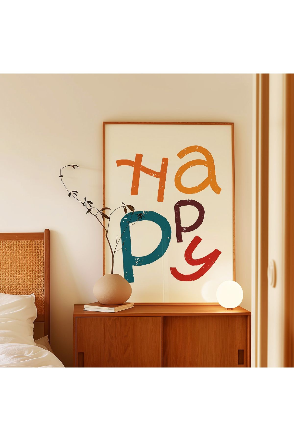 HAPPY – Renkli Tipografik Poster - Tablo Ölçülerinde Çerçevesiz Poster