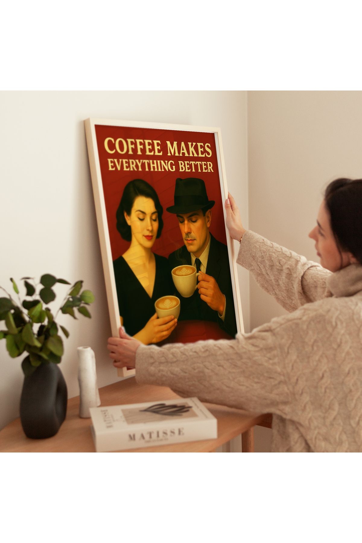 Better with Coffee - Kahve Dekoratif Retro Poster - Tablo Ölçülerinde Çerçevesiz Poster