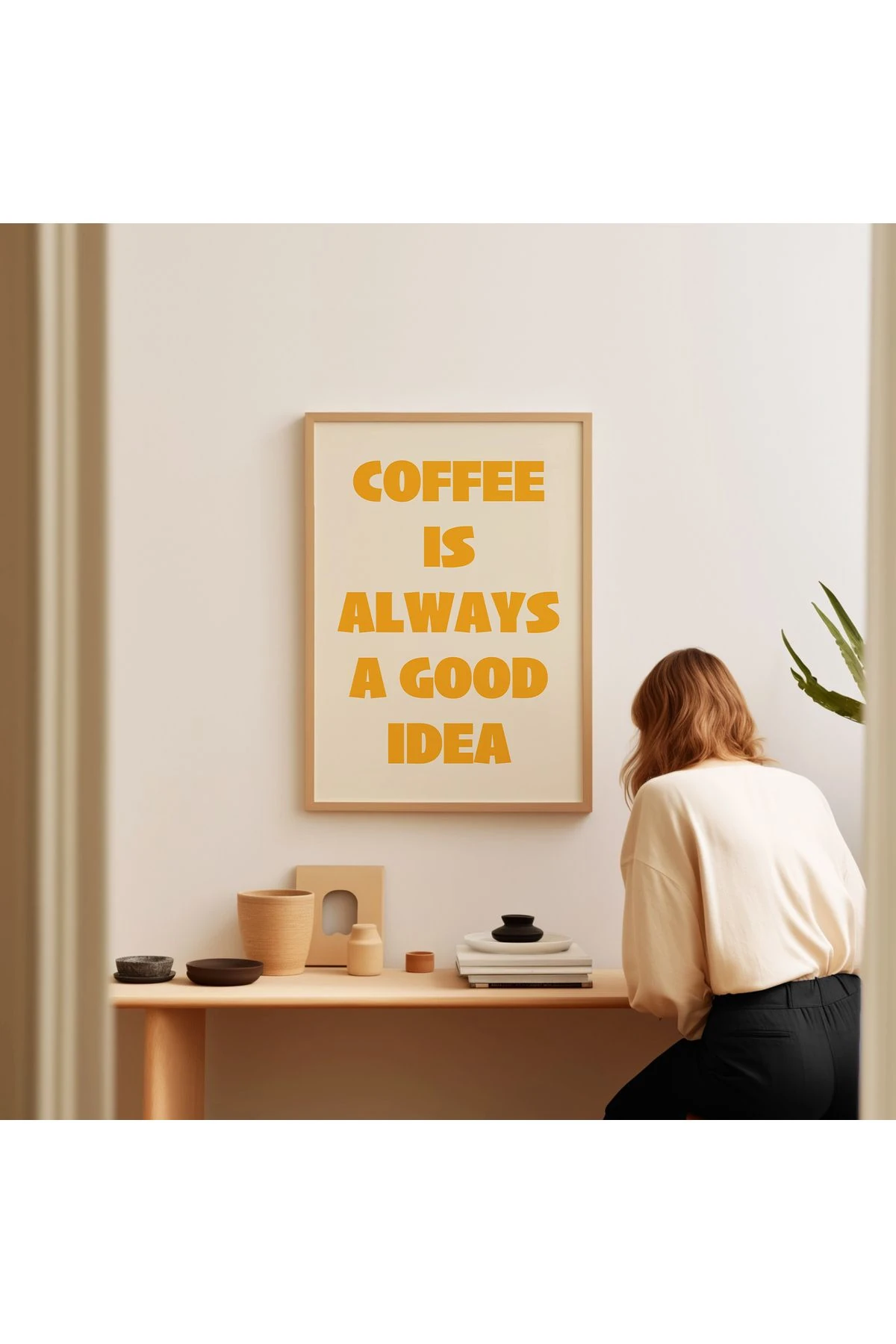 Coffee is always a good idea Poster – Sarı - Modern Tipografi Kahve Posteri - Çerçevesiz Poster