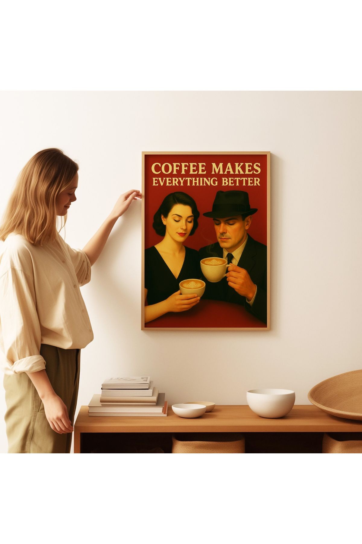 Better with Coffee - Kahve Dekoratif Retro Poster - Tablo Ölçülerinde Çerçevesiz Poster