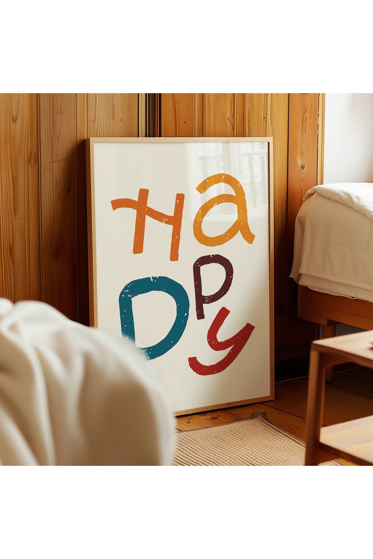 HAPPY – Renkli Tipografik Poster - Tablo Ölçülerinde Çerçevesiz Poster