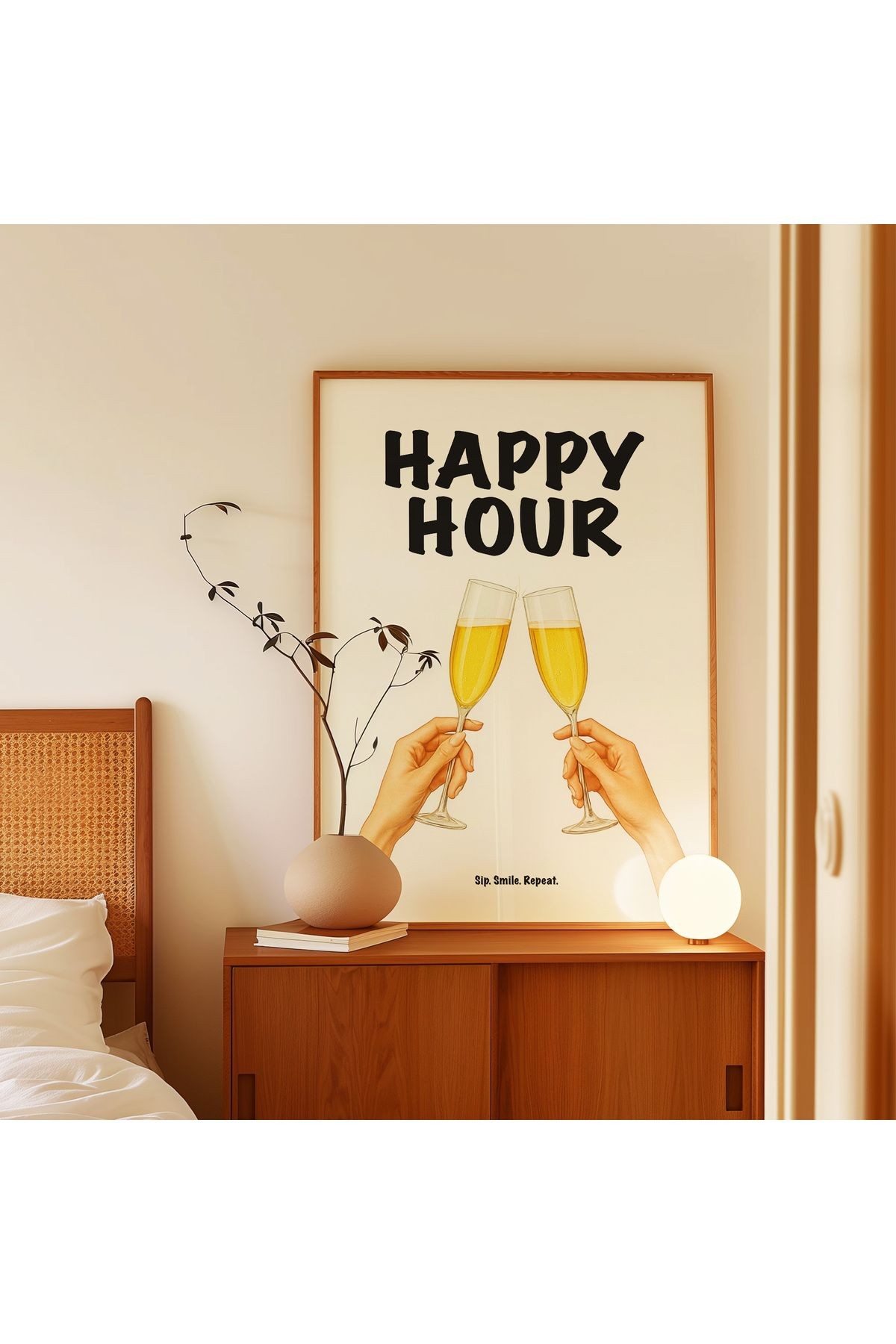 Happy Hour Poster – Şampanya Kadehli Modern Duvar Posteri - Çerçevesiz Poster