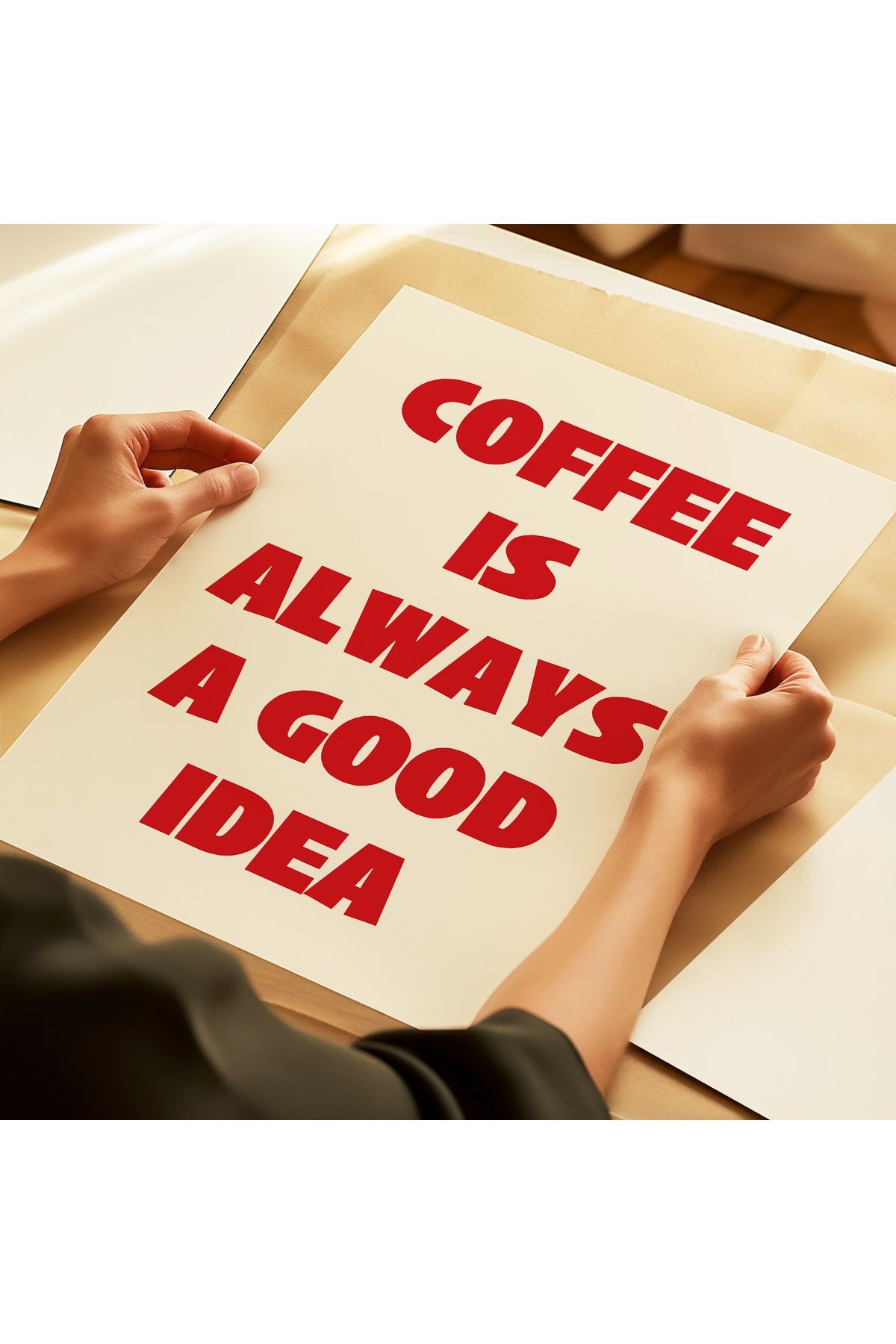 Coffee is always a good idea Poster – Kırmızı - Modern Tipografi Kahve Posteri - Çerçevesiz Poster