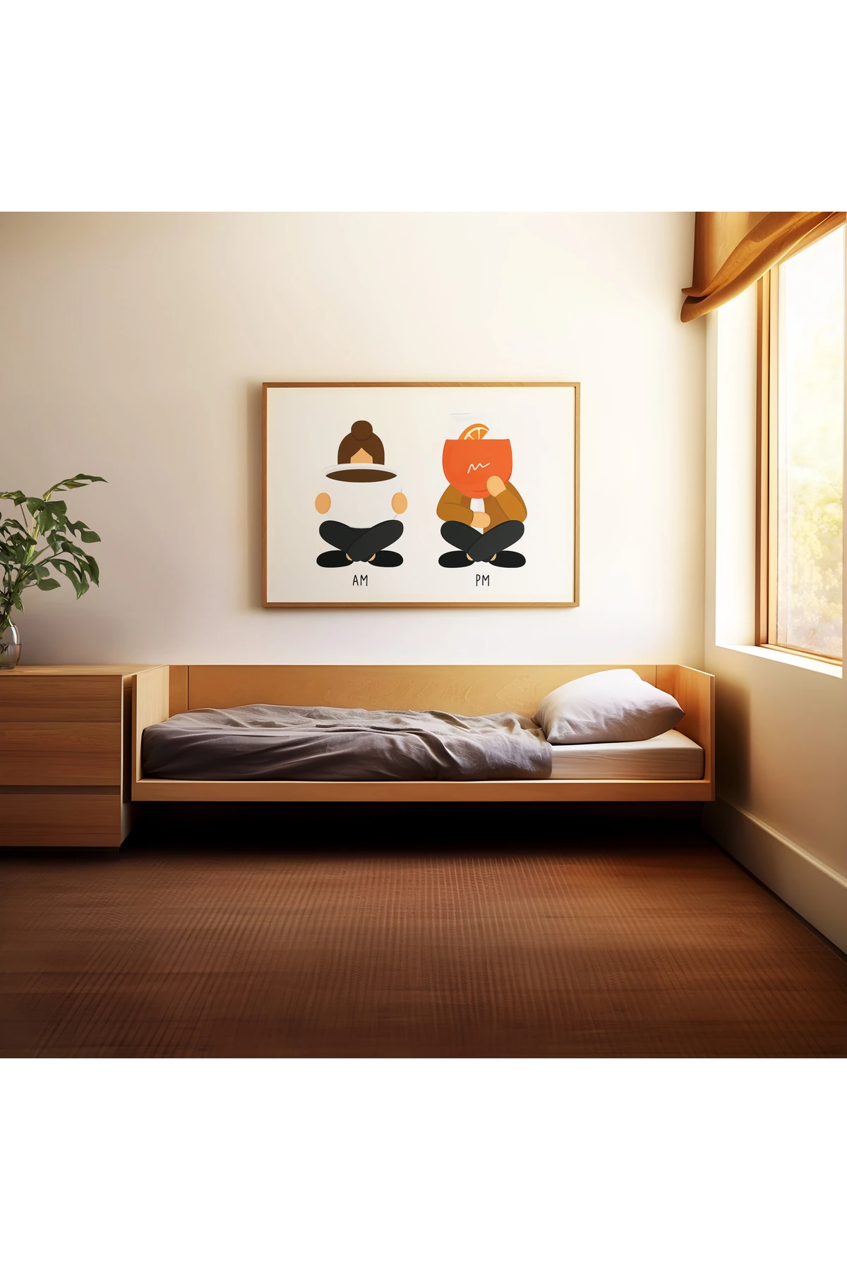 AM PM Poster - Kahve & Kokteyl İllüstrasyonu - Tablo Ölçülerinde Çerçevesiz Poster