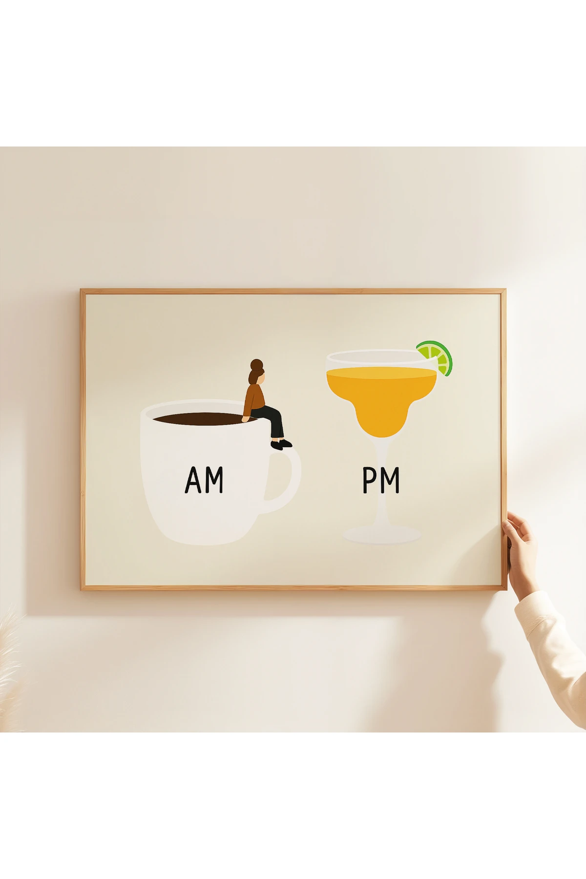 AM PM - Minimalist Çizim Kahve ve Kokteyl Poster - Tablo Ölçülerinde Çerçevesiz Poster