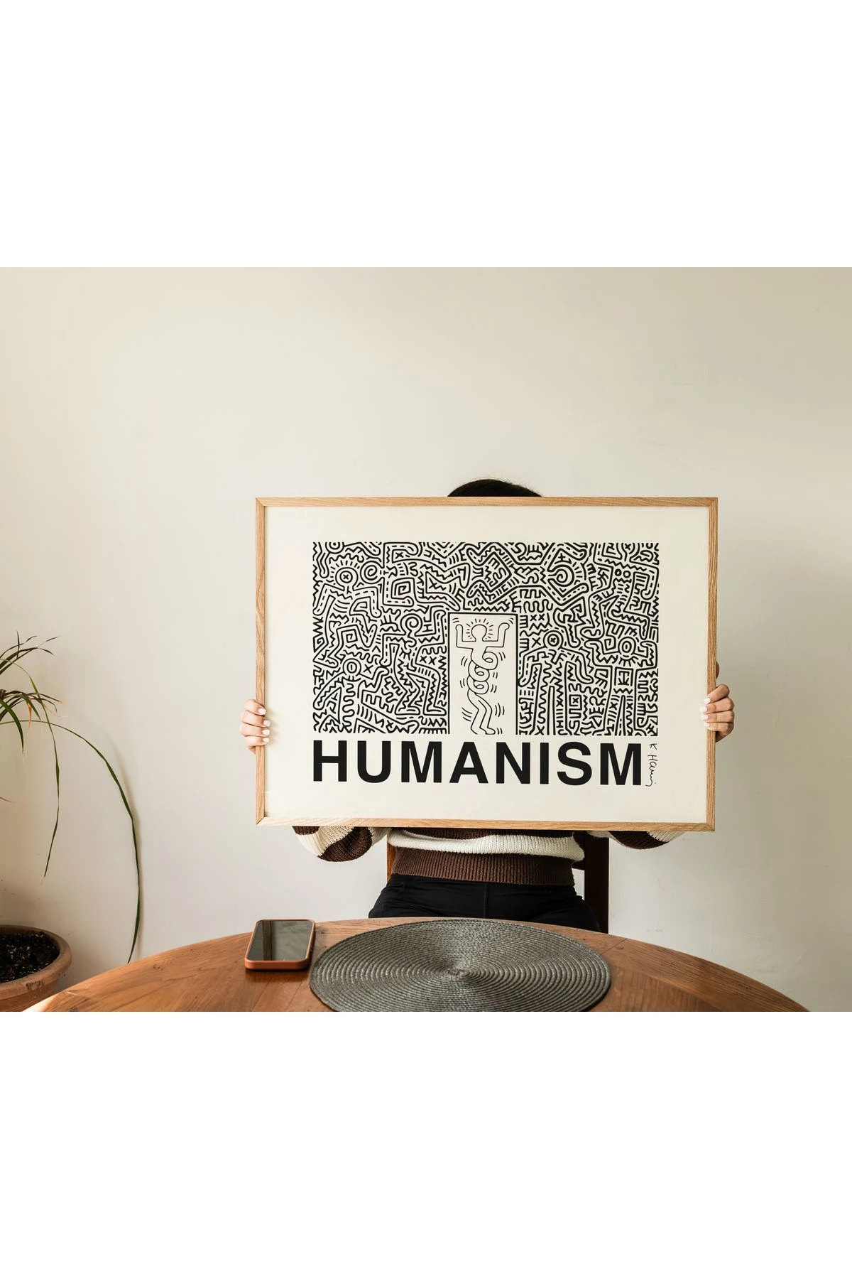 Keith Haring Poster - Hümanizm - Duvar Dekorasyonu - Tablo Ölçülerinde Çerçevesiz Yatay Poster